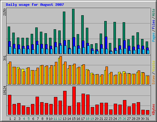 Daily usage for August 2007